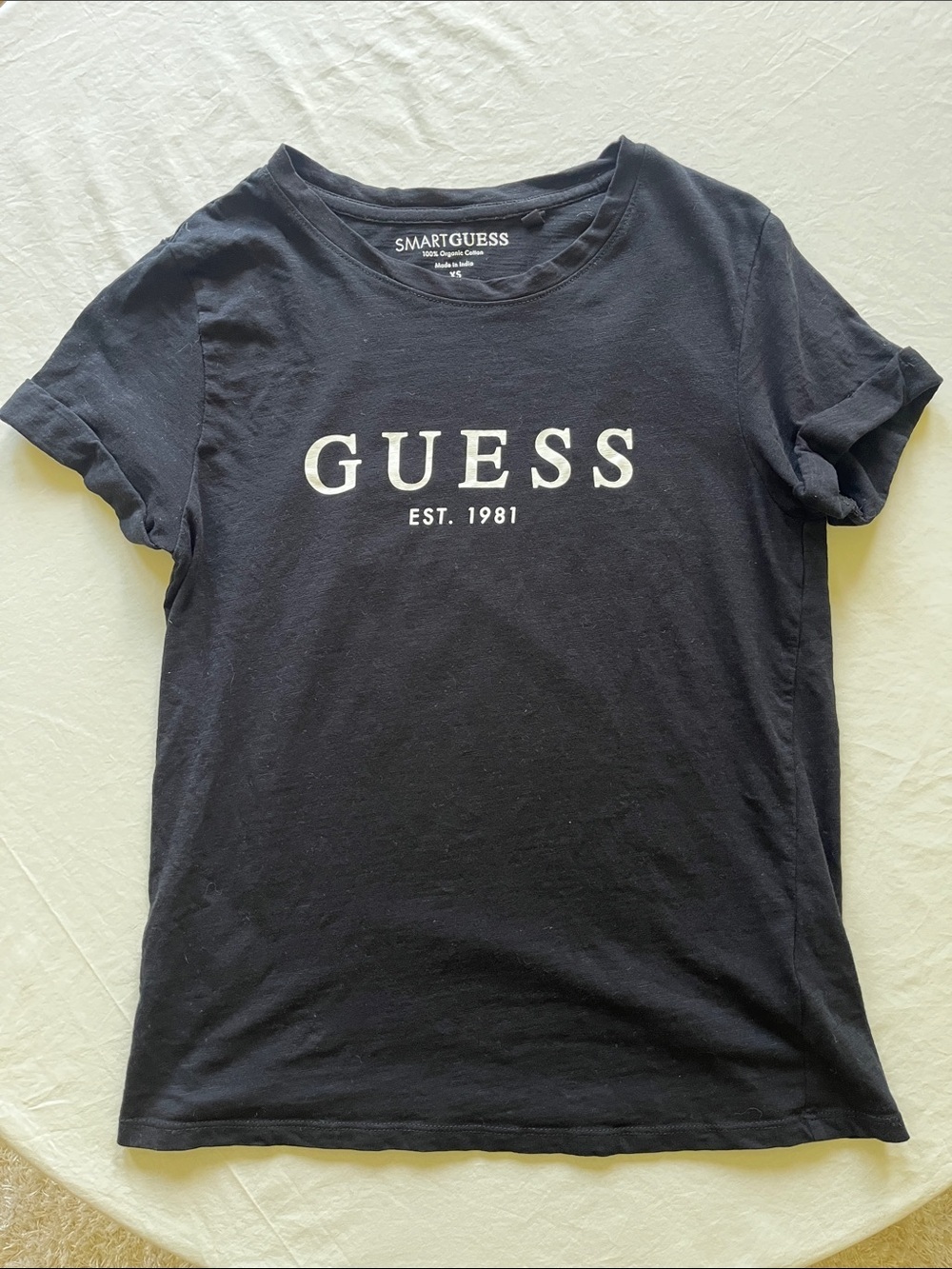 GUESS Rolled Sleeve Black Logo Tee